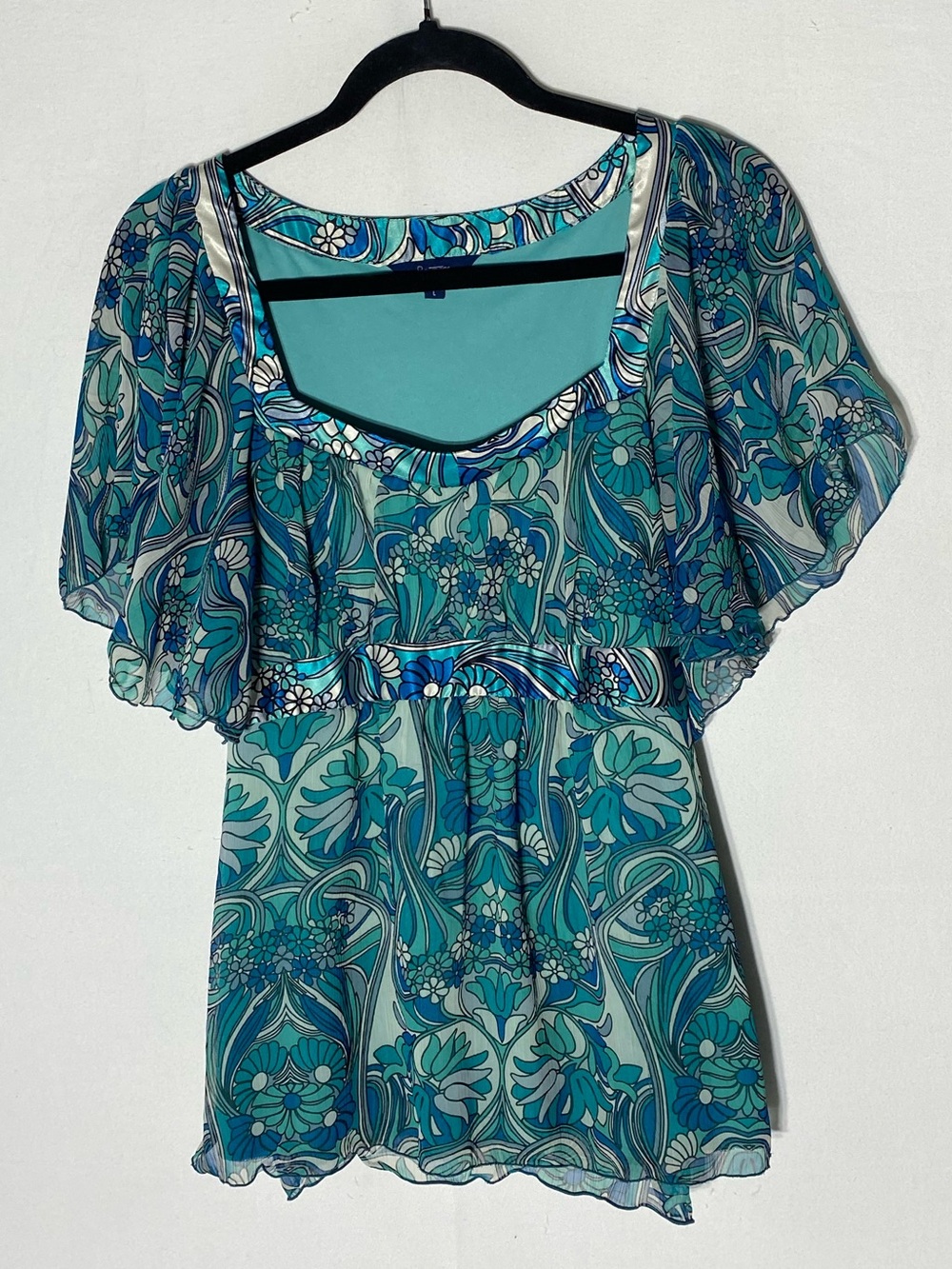 Vintage Reitmans Y2K Whimsigoth Fairycore Babydoll Tunic Top L Teal Blue Boho